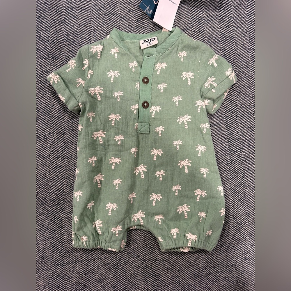 jojo maman bebe palm tree 2 piece cheesecloth romper-hat set | size 0-3 months - Picture 4 of 6